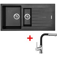 Sinks Perfecto 1000.1 Metalblack + Enigma S GR - Kitchen Sink and Tap Set