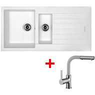 Sinks Perfecto 1000.1 Milk + Enigma S GR - Kitchen Sink and Tap Set