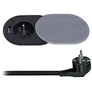 Solight 1z + USB A+C 20 W PD recessed with sliding cap, 2 m, silver - Socket