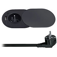 Solight 1z + USB A+C 20 W PD recessed with sliding cap, 2 m, matte black - Socket
