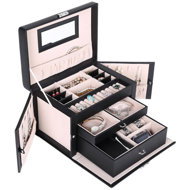 SONGMICS Jewellery box, closable, with mirror, black, two-tier 26 × 18 × 17 cm - Jewellery Box