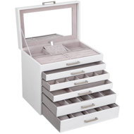 SONGMICS Jewellery box, closable, with mirror, white, five tiers 30,2 × 21 × 31,3 cm - Jewellery Box