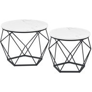 Houseland Set of 2 storage tables Vasagle Elezi, white marble/black - Side Table