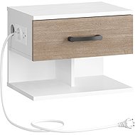 Songmics Vasagle Verimi Suspended bedside table with charging station 38 cm, white/brown - Night Stand
