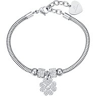 LUCA BARRA Steel bracelet with four-leaf clover and white crystals - Bracelet