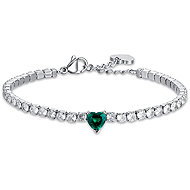 LUCA BARRA Steel tennis bracelet with white crystals and green crystal heart - Bracelet