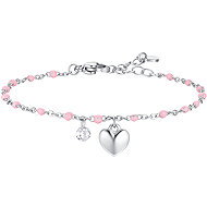 LUCA BARRA Steel bracelet with heart, crystal and stone with pink enamel - Bracelet