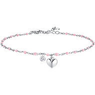 LUCA BARRA Steel anklet with heart, crystal and pink enamel stones - Bracelet