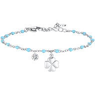 LUCA BARRA Steel anklet with four-leaf clover, crystal and turquoise stones - Bracelet
