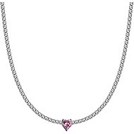 LUCA BARRA Steel necklace with white crystals and pink crystal heart - Necklace