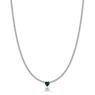 LUCA BARRA Tennis steel necklace with white crystals and green crystal heart - Necklace