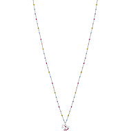LUCA BARRA Steel rocking horse necklace with pink and fuchsia enamel and coloured stones - Necklace