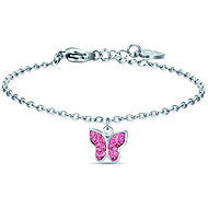 Girl's steel bracelet with butterfly and pink cyrstals - Bracelet