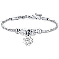 Girl's steel bracelet with heart four-leaf clover and white crystals - Bracelet