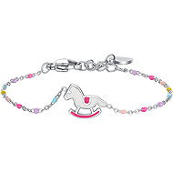 Steel bracelet, plate and rocking horse with pink and fuchsia enamel - Bracelet