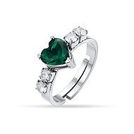 LUCA BARRA Steel ring with white crystals and green heart-shaped crystal - Ring