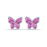 LUCA BARRA Girls steel earrings with butterfly and pink crystals - Earrings
