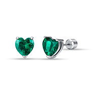 LUCA BARRA Steel earrings with green crystal hearts - Earrings