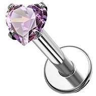 PININ Labret with a Flat Back, Polished – Heart-shaped Crystal, Purple - Piercing