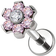 PININ Internally Threaded Labret, Polished – Flower with Pink Gems - Piercing