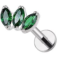 PININ Labret with a Flat Back, Internal Thread, Polished – 3 Green Gems - Piercing