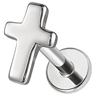PININ Internally Threaded Labret, Polished – Silver Titanium Cross - Piercing
