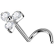 PININ Nose Ring with Screw, Polished – Silver Titanium with Three Clear Stones - Piercing