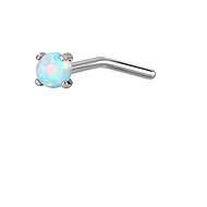 PININ L-Shaped Polished Nose Ring – Silver-Coloured Titanium with Blue Gem - Piercing