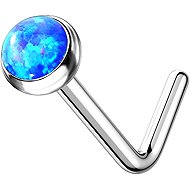 PININ L-Shaped Polished Nose Ring – Silver Titanium with Large Blue Gemstone - Piercing