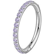 PININ Polished Titanium Segment Ring for Ear – Silver with Purple Gems - Piercing