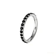 PININ Polished Titanium Segment Ring for Ear – Silver with Black Gems - Piercing