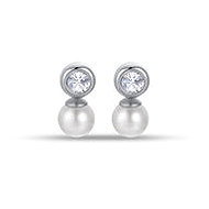 LUCA BARRA Synthetic Pearls with White Crystals - Earrings