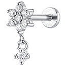 LUCA BARRA Steel Flower-Shaped Ear Piercing with White Zircon Petals and Chrysolite - Piercing