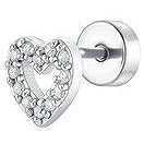 LUCA BARRA Steel Heart-Shaped Ear Piercing with White Zircons - Piercing
