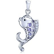 Silver fish pendant, zircons (925/1000, 2.8g), purple - Charm