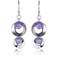 Silver earrings, zircon, hoops (925/1000, 4.1g), violet - Earrings