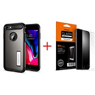 Spigen Slim Armor Gunmetal + Spigen Glas.tR SLIM HD 1 Pack Bundle for iPhone 8/7 - Phone Cover