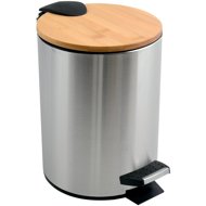 Spirella Adonis pedal bin, brushed steel, bamboo lid, 5 l - Rubbish Bin