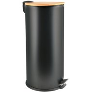 Spirella pedal bin Adonis, matt black, steel, bamboo lid, 30 l - Rubbish Bin
