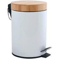 MSV pedal bin Aza, white steel, bamboo lid, 3 l - Rubbish Bin
