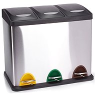 MSV pedal bin for separated waste Tri Selectif, brushed stainless steel, 3 × 8 l - Rubbish Bin