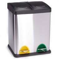 MSV pedal bin for separated waste Tri Selectif, brushed stainless steel, 2 × 20 l - Rubbish Bin