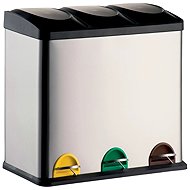 MSV pedal bin for separated waste Tri Selectif, brushed stainless steel, 3 × 20 l - Rubbish Bin