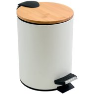 Spirella pedal bin Adonis, matt white, steel, bamboo lid, 5 l - Rubbish Bin