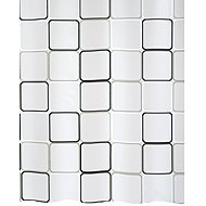 Spirella shower curtain FRAME, square motif, white-black, PEVA, 180 × 200 cm - Shower Curtain