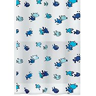 Spirella shower curtain HUGO, fish motif, white-blue, PEVA, 180 × 200 cm - Shower Curtain