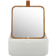 Spirella mirror with jewellery box Alais, 15 × 13,8 × 13,8 cm, white, plastic, bamboo - Makeup Mirror