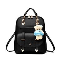 MDS Elegant eco leather backpack with teddy bear pendant black - Backpack