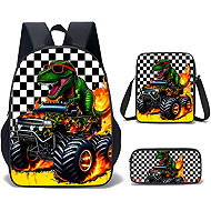 Excellent School set 3 pcs - Green Dinosaur - School Backpack