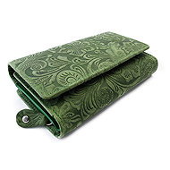 Arwel Aspasia Patterned Medium Green Leather Wallet - Wallet